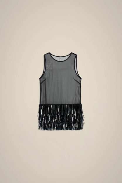 L. Conti Top con paillettes a frangia L4WW58